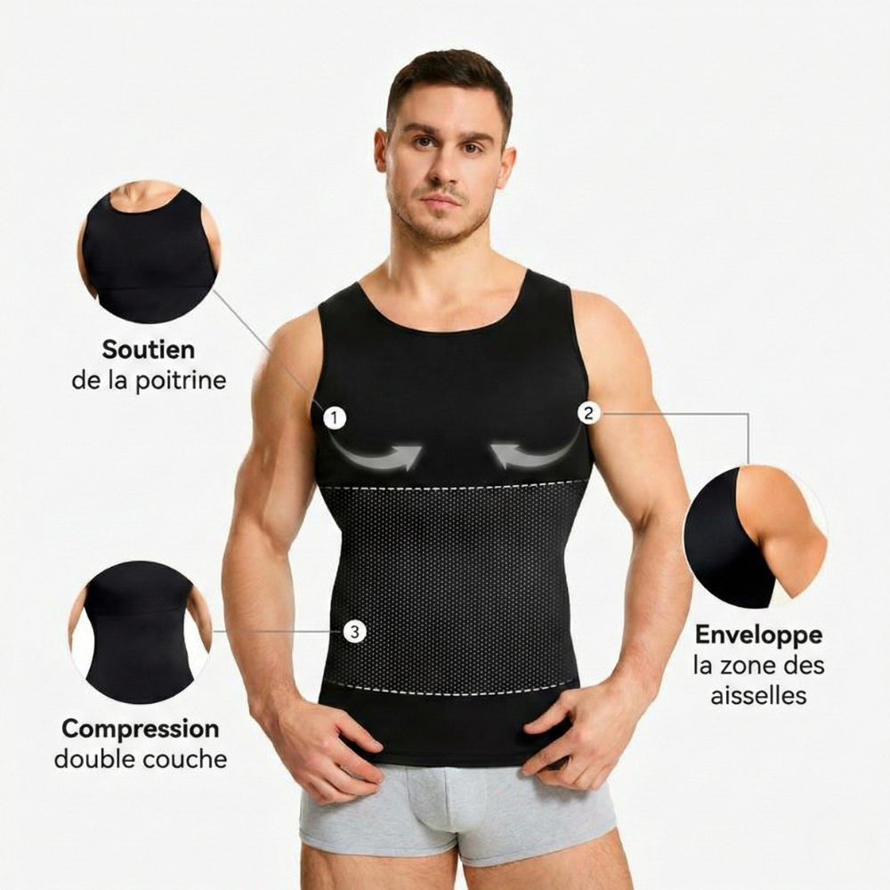 Débardeur gainant sculptant pour homme – Compression poitrine et ventre